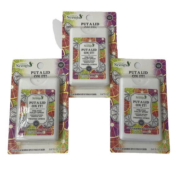 Pre Poo Toilet Spray Put A Lid On It TWISTED CITRUS Flat Packs, NEW 3 Pack - Picture 1 of 2
